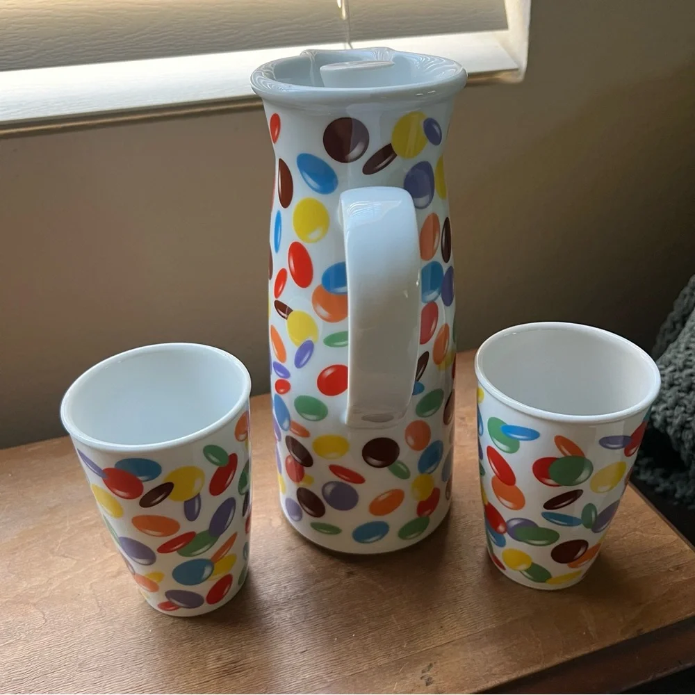 RARE Vintage Arzberg Smarties Ceramic Pitcher Carafe and Drinking Glasses Set